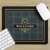 Elegant Black Gold Windowpane Plaid Monogram