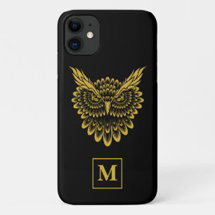 Elegant Black Gold Wise Owl Predatory Bird  iPhone 11 Case