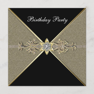 Elegant Black Gold Womans Birthday Party Invitation