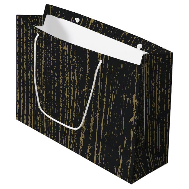 Elegant Black Gold Wood Grain Large Gift Bag (Front Angled)