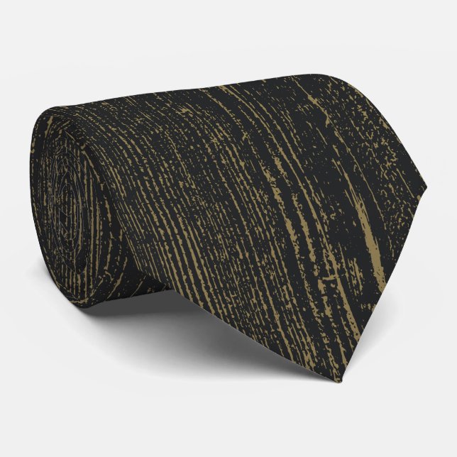 Elegant Black Gold Wood Grain Tie (Rolled)
