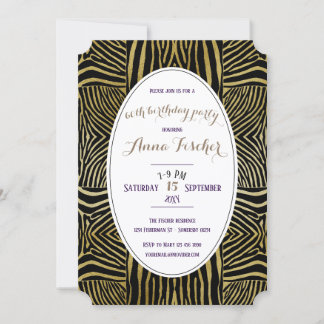Elegant black Gold Zebra 60th birthday invitation