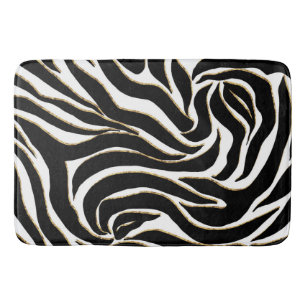 Elegant Black Gold Zebra White Animal Print Bath Mat