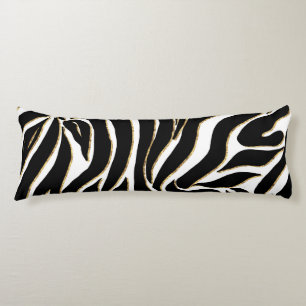Elegant Black Gold Zebra White Animal Print Body Cushion