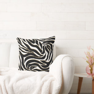 Elegant Black Gold Zebra White Animal Print Cushion