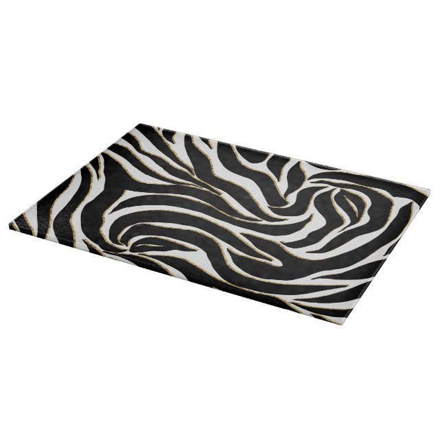 Elegant Black Gold Zebra White Animal Print Cutting Board (Corner)