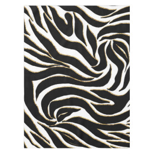 Elegant Black Gold Zebra White Animal Print Tablecloth