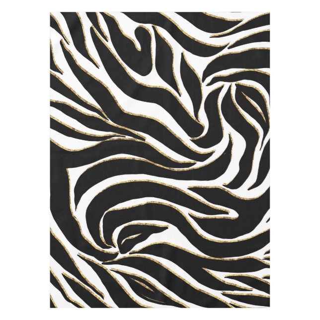 Elegant Black Gold Zebra White Animal Print Tablecloth (Front)