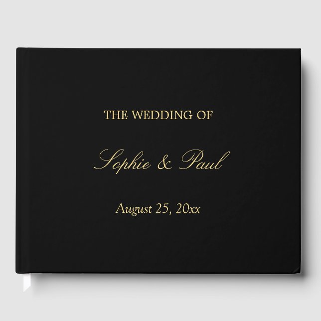 Elegant Black Golden Beige Wedding Guest Book (Front)