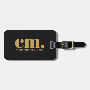 Elegant Black Golden Bold Monogram Luggage Tag