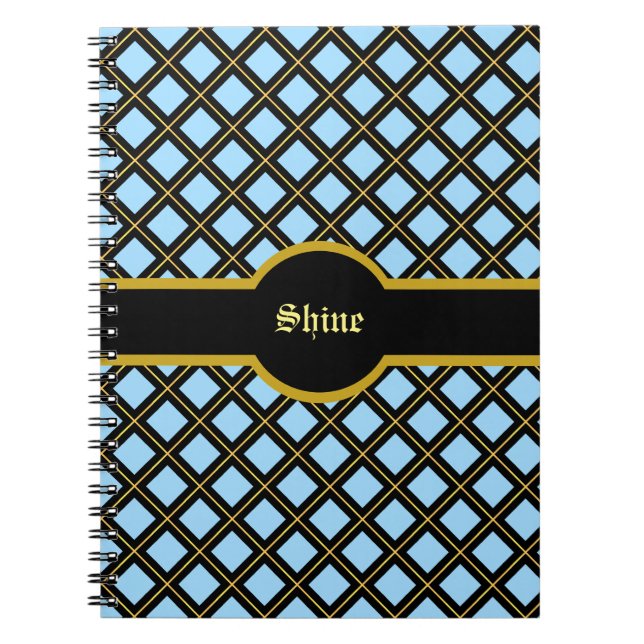 Elegant Black & Golden Diamond Pattern Notebook (Front)