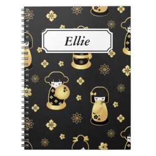Elegant black golden Japanese dolls Notebook