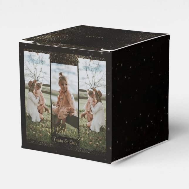 Elegant black golden Personalised Photo and Text  Favour Box (Front Side)