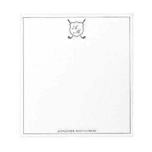 Elegant Black Golf Monogram Crest Notepad
