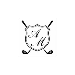 Elegant Black Golf Monogram Crest Rubber Stamp