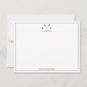 Elegant Black Golf Monogram Flat Note Card