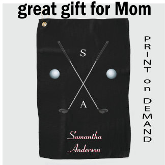 Elegant Black Golf Towel ⛳ Stylish Clubs Design