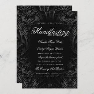 Elegant Black Gothic Damask Moody Handfasting Invitation
