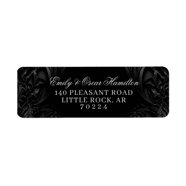 Elegant Black Gothic Damask Moody Return Address (Front)
