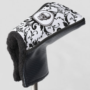 Elegant Black Gothic Damask Pattern Skull Golf Head Cover