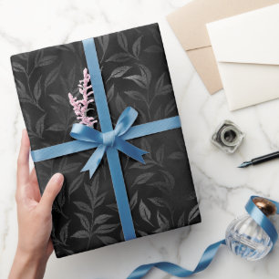 Elegant Black Gothic Faux Foil Foliage Leaves Wrapping Paper