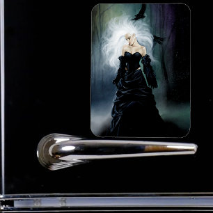Elegant Black Gothic Mysterious Woman Ravens Mist Magnet