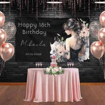 Elegant Black Gown 18th Birthday Welcome Banner