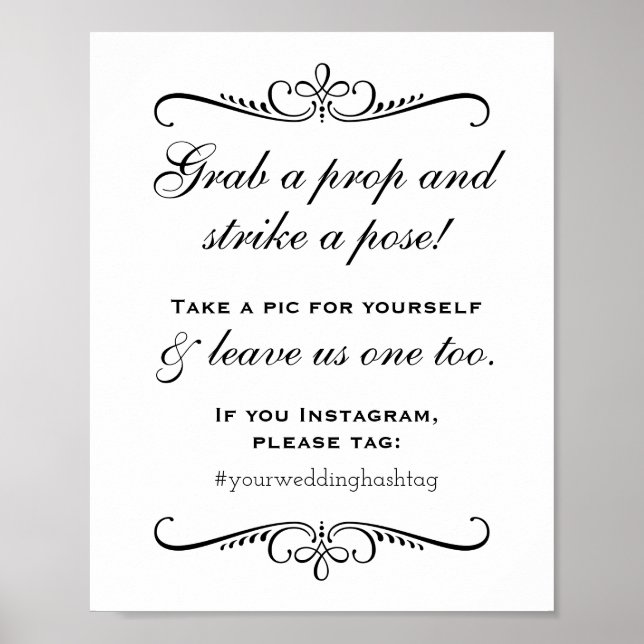 Elegant Black Grab a Prop Wedding Photo Booth Poster (Front)