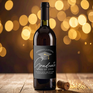 Elegant Black Graduate Custom Graduation Party Wine Label