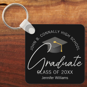 Elegant Black Graduate Personalised Graduation Key Ring