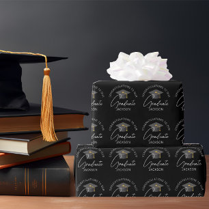 Elegant Black Graduate Personalized Graduation Wrapping Paper