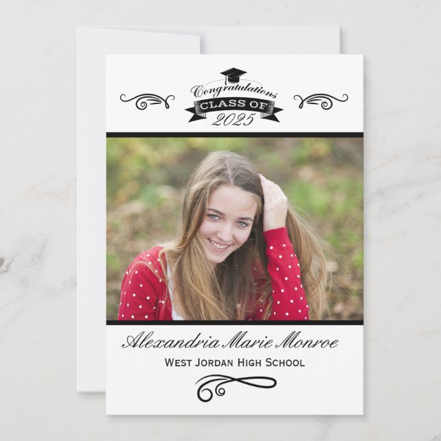 Elegant Black - Graduation Invitation (Front)