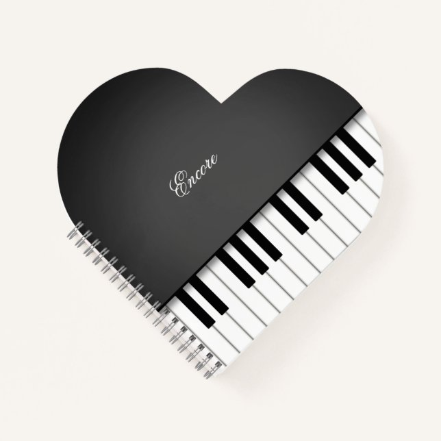 Elegant Black Grand Piano Music Keyboard Custom Notebook (Front)