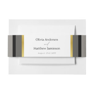 Elegant Black Gray Gold Stripes Typography Wedding Invitation Belly Band