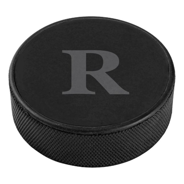 Elegant Black &gray Monogram  Hockey Puck (3/4)