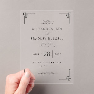 Elegant Black Greek Key Wedding Invitation