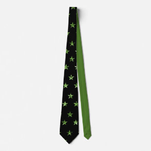 Elegant Black Green Diamond Gem Star Pattern Tie