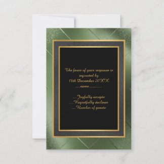 ELEGANT BLACK GREEN GOLD EMBOSSED CUSTOM RSVP