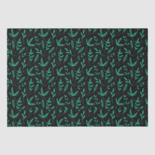 Elegant Black Green Leaves Line Art Tissue Paper