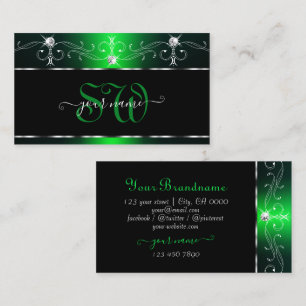 Elegant Black Green Ornate Sparkle Jewels Monogram Business Card