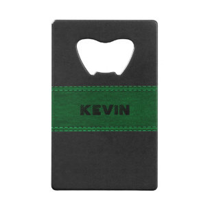 Elegant Black & Green Vintage Leather Credit Card