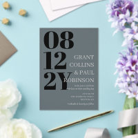 Elegant Black Grey Big Date Typography Wedding