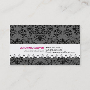 Elegant Black & Grey Damask with Lace Profile / Mo Calling Card