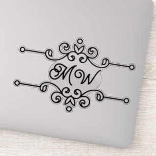 Elegant Black Grey Flourish Add Monogram Vintage