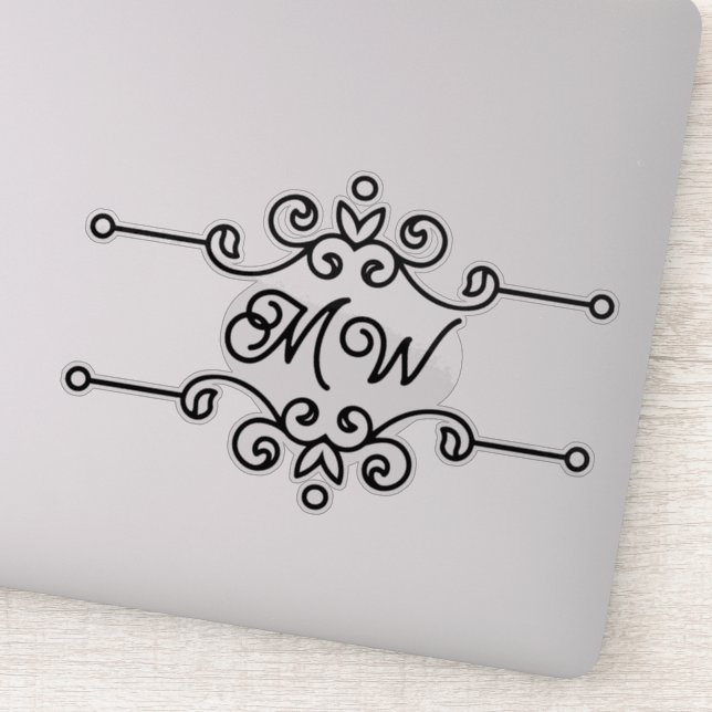   Elegant Black Grey Flourish Add Monogram Vintage (Detail)