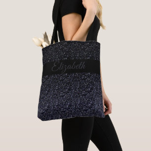 Elegant Black   Grey Glitter Girly Personalised Tote Bag
