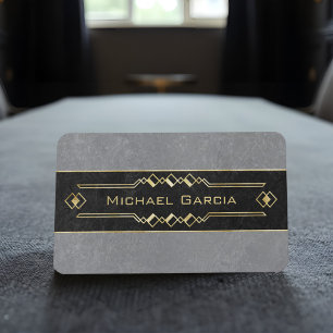 Elegant Black Grey Gold Art Deco Legal, Financial Business Card