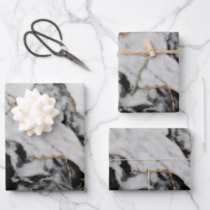 Elegant Black Grey Gold Marble Wrapping Paper Sheet