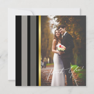 Elegant Black Grey Gold Square Wedding Photo Thank You Card