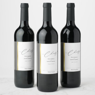Elegant Black Grey Gold Stripe Cheers Wine Label